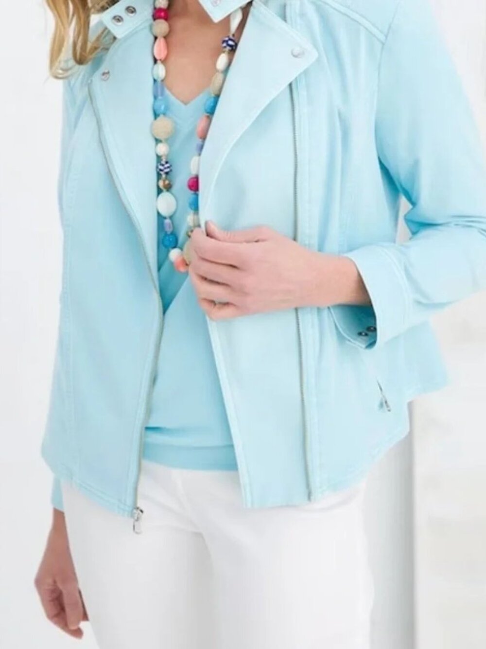 Chico's Moto Charmed Twill Jacket Sz 16 XL Retail $149 Aria Aqua NWT Classic
